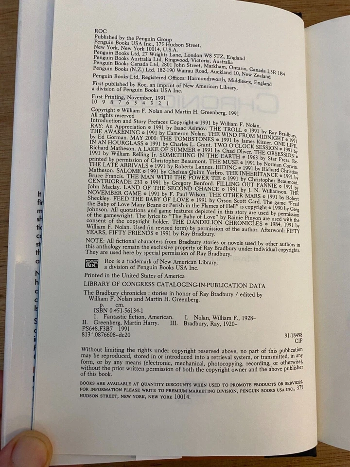 THE BRADBURY CHRONICLES 1991 Ray Bradbury, Orson Scott Card, etc. FIRST PRINTING - Image 3 of 4