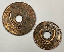 East Africa 1941 10 Cents & 1925 5 Cents - 2 Coin Lot - With Some Lustre (TC105)