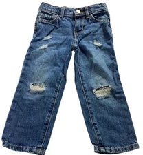 Old Navy:Frayed Destructed Slouchy Striaght, Adjustable Waist Blue Jeans,Size 3T