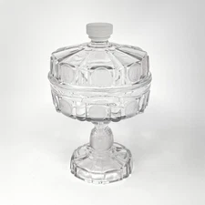 US Glass Company COIN PATTERN CLEAR Covered Compote Candy Dish Lidded USA 9”