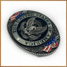 New Belt Buckle United States of America Bald Eagle Flag USA Antique Silver Tone