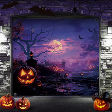 78.7 78.7 Inch Halloween Garage Door Banner Purple Pumpkin Large Hanging
