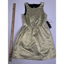 NWT! Kensie Wm M Gold Metallic Fit Flare Dress Cutout Back Party Cocktail Formal