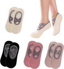 4 Pairs Pilates Socks Yoga Socks Non Slip Grip Socks Reformer Pilates Grip Socks