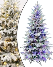 Prelit Flocked Christmas Tree 5 Ft  Frosted Artificial Christmas Tree with Multi