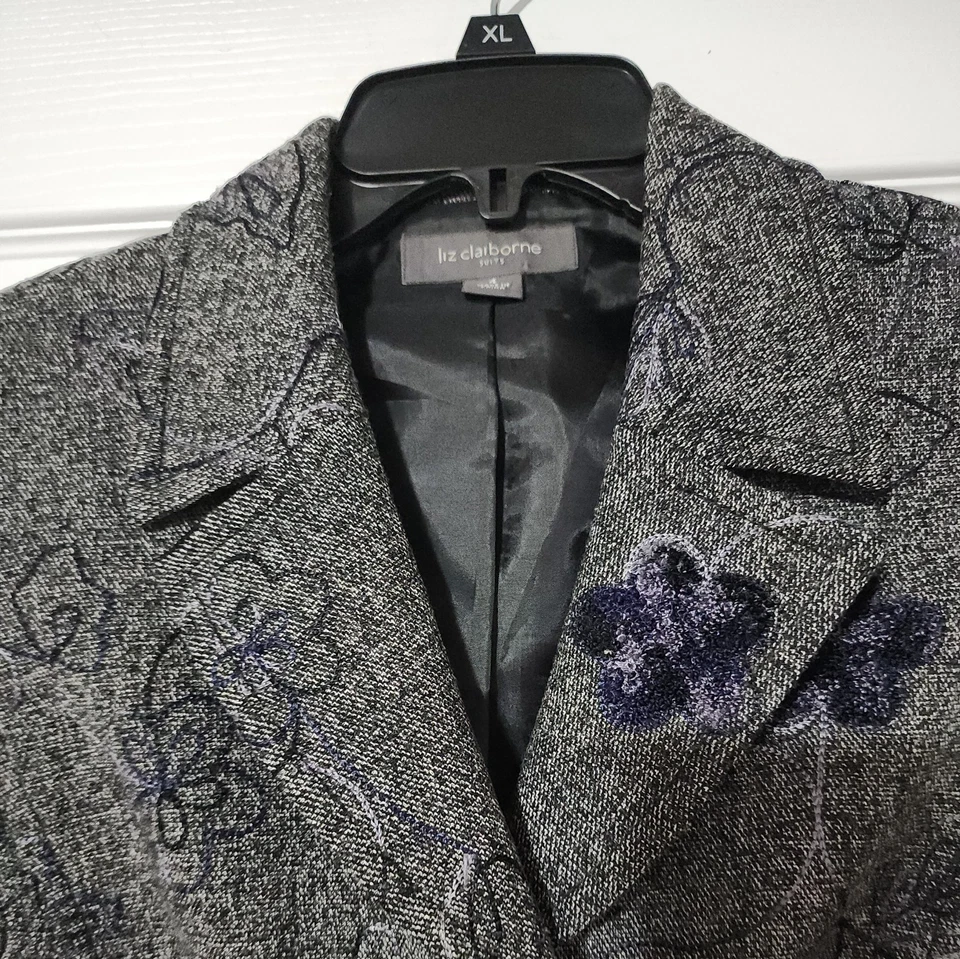 Liz Claiborne Mujer 4 Pequeño Elástico Negro Gris Botones Blazer Traje Chaqueta Foto 2 de 4