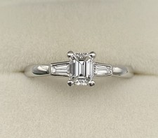 Platinum Ring with Certified Natural Emerald & Baguette-Cut Diamonds, 0.80ct, M.