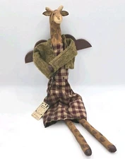 Vintage Folkart Giraffe Doll  18” Tall Handmade Primative Dressed Shelf Sitter