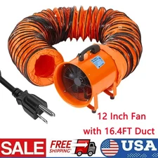 12" Utility Blower Fan 580W 3500CFM Ventilator Extractor Fan w/ 16.4ft Duct Hose