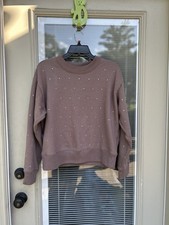 Women's Jeweled Pullover Sweatshirt - A New Day Brown SIZE S