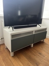 IKEA Besta TV Stand Glass Top With 2 Drawers White And Grey rrp £130