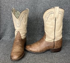 VTG Tony Lama Western Boots Women  s 6.5 Cream Brown Bullhide Soft Leather USA