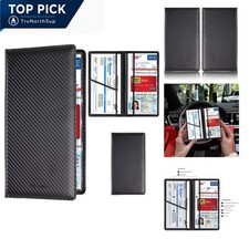 Car Registration Insurance Card Holder Carbon Fiber Black Faux Leather Compact