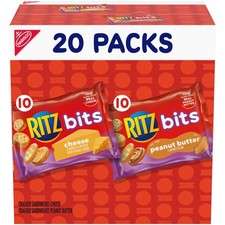 RITZ Bits Sandwich Crackers 20 Count Pack of 4 Cheese and Peanut Butter Snacks