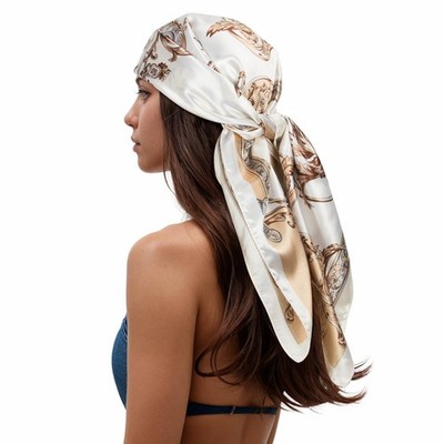 RIIQIICHY Head Scarf for Women Like Silk Hair Large, Ivory/Beige