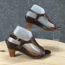 Sofft Sandals Womens 5.5 M Slingback Brown Leather Open Toe Cone Heels Comfort