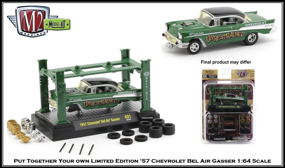 Build Your Own '57 Chevy Bel Air Gasser M2 1:64th Diecast Car Lift Included