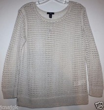 Gap NWT Women S M Ivory Open Weave Crochet Sweater w/ Metallic Threads