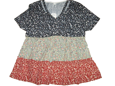 NEW Womens Crigne Top Size Large Hipee Stripe Mini Flower Print Short  Sleeve NWT | eBay