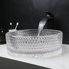 Black Bathroom Vessel Sink Crystal Glass Vessel Sink Faucet Tap Combo Countertop