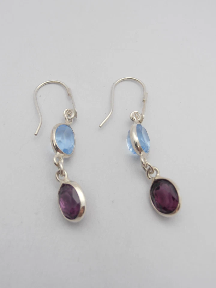 Orecchini in Argento 925 e Pietre sintetiche - imitazione acquamarina ametista - Immagine 3 di 4