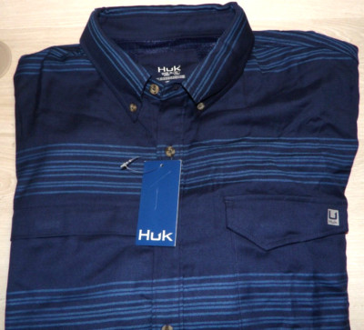 HUK MEN'S SEA BARRIER FALL FISHING SHIRT NAVAL ACADEMY BLUE SIZE XL NWT