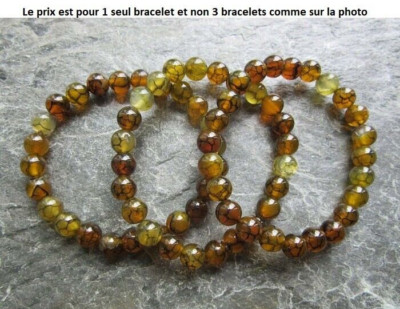 Bracelet Perles Agate Veine De Dragon Sur Mesure - Perles 8mm Bleu Noir Transparent - Fait Main