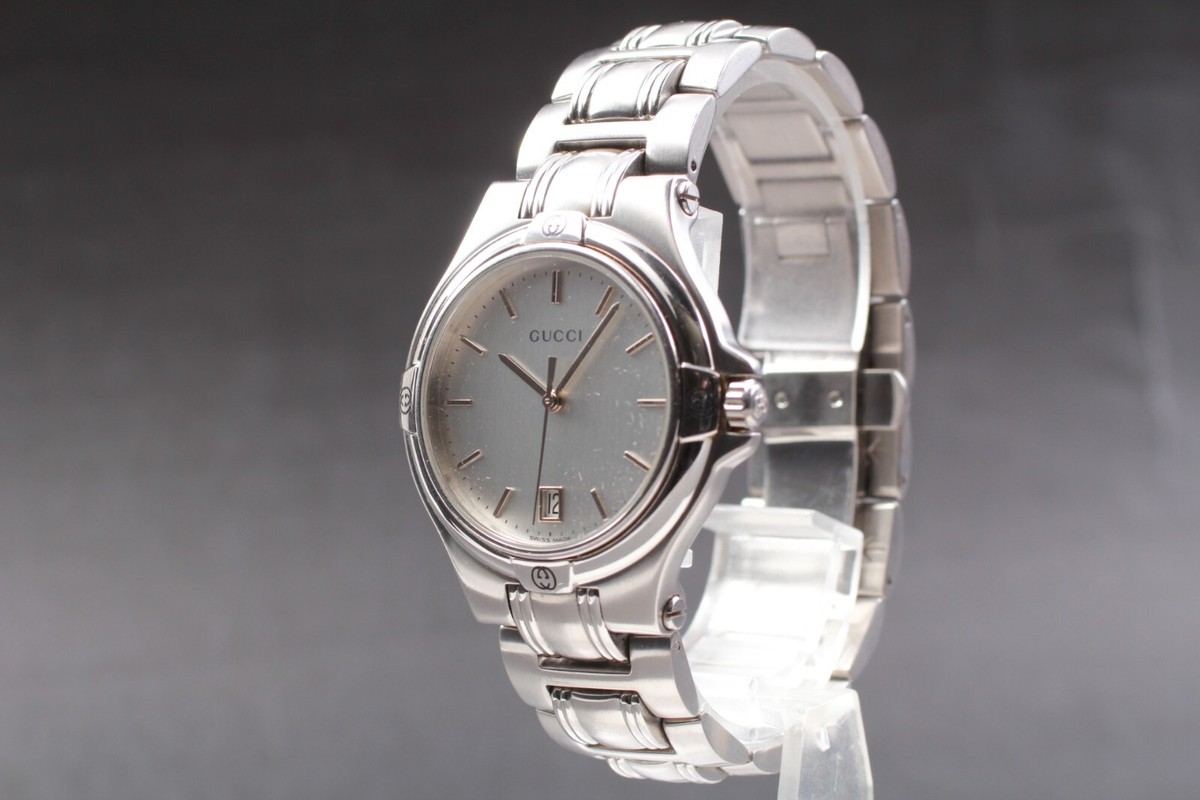 GUCCI 腕時計 Exc+5] GUCCI 9040M Silver Dial Quartz Date W/R 30M Men Watch