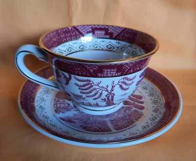 NIKKO JAPAN DOUBLE PHOENIX CUP & SAUCER IN PINK/RED WILLOW DESIGN