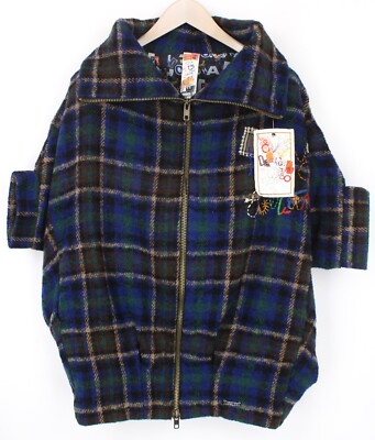Desigual Donna Cappotto EU40 Misto Lana Blu Scozzese Quadri