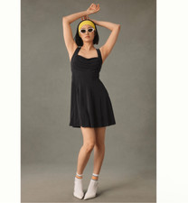 Anthropologie Ruched Square Neck Mini Dress NWT Black Sleeveless Small Minimal S