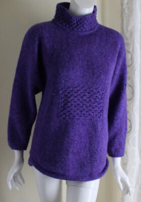 Rathlin Tir Chonaill Sz S Wool Beautiful Vibrant Purple Long Tunic Sweater 