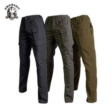 Mens Tactical Cargo Work Pants Military Waterproof Cotton Trousers Elastic Waist
