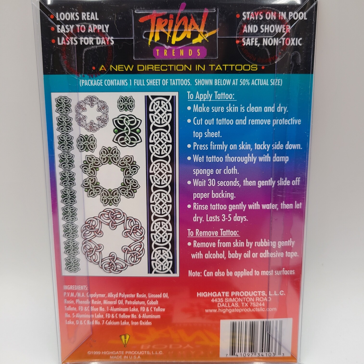 Highgate's Tribal Trends Temporary Tattoos-Celtic Knotwork- Waterproof NEW