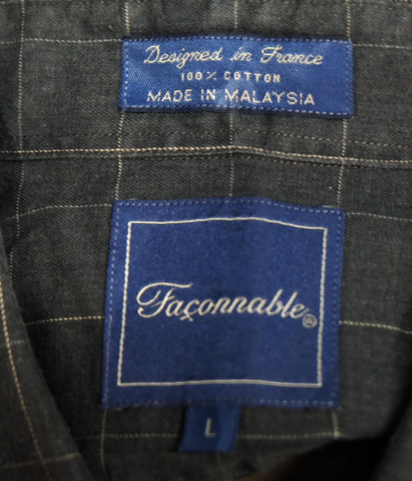 Faconnable Button Down Dark Gray Plaid Cotton Men… - image 4