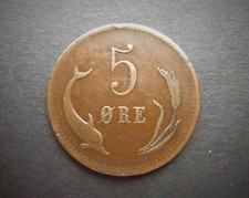 DENMARK BRONZE 5 ORE 1875 CS LOW MINTAGE  / SNIFF'S  ANCIENT COINS T-4