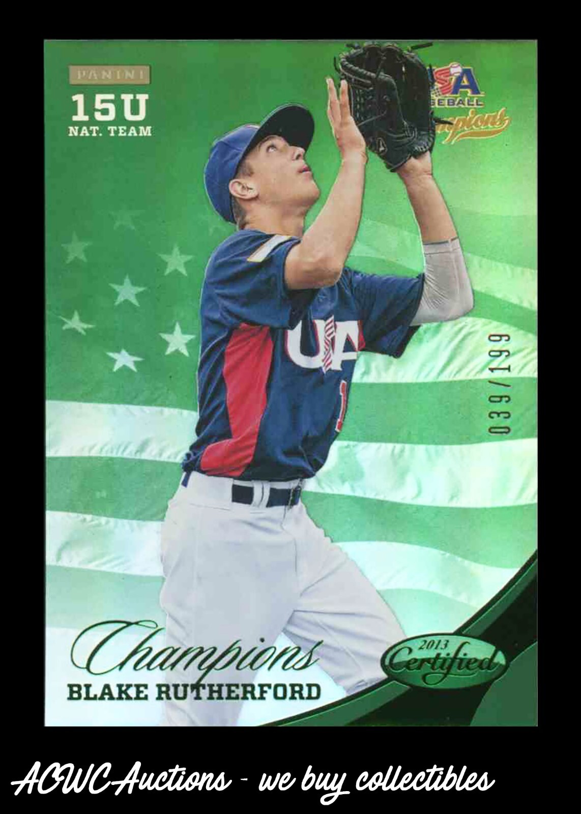 Blake Rutherford Signing 2013 Panini Certifed USA Champions Mirror Green #184 Blake Rutherford # ...