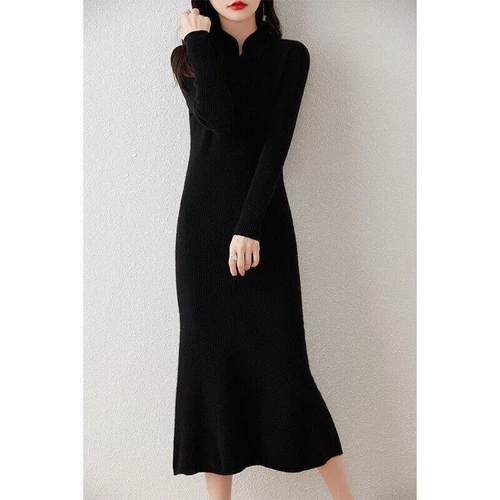 Pullover Half-turtleneck Wool Knitted Dress Women's Mid Length Cashmere Sweater - Bild 15 von 20