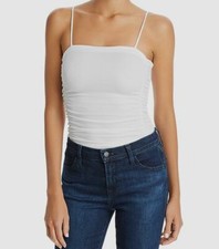  90 Free People Women's White Sleeveless Straight Neck Ruched Bodysuit Size XS