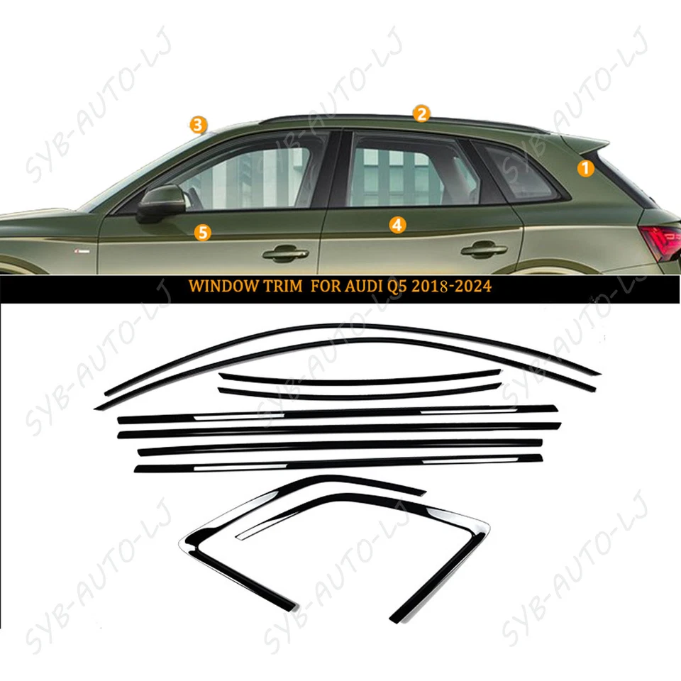Black Steel Windows Sill Molding Strip Trim 10PCS For Audi Q5 SQ5 2018-2024 - Imagem 2 de 4