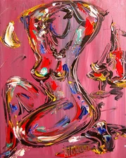 PINK NUDE by Mark Kazav  Abstract Modern CANVAS Original Oil Painting NGR