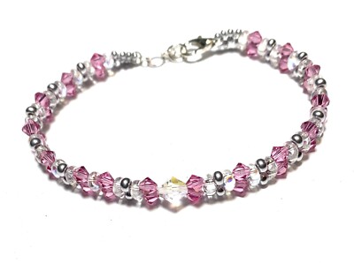 Handcreated Rose Pink Bicone with Austrian Aura Bicone adjustable Bracelet 