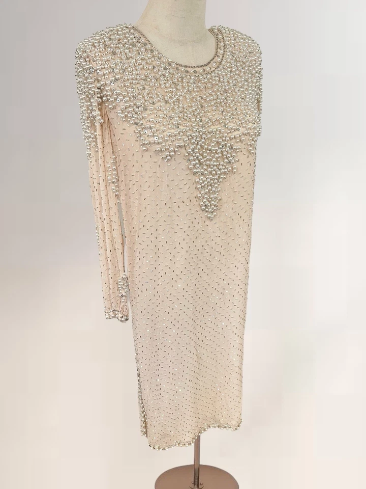 Vestido túnica vintage Lillie rubí crema gasa perla cuentas - talla pequeña Foto 4 de 4