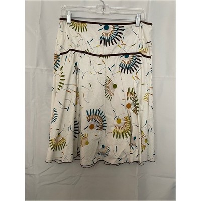 JKLA Floral Print A-Line Skirt - White with Blue & Green Accents