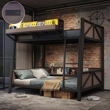Twin Size Metal Bunk Bed Frame with LED Light and USB Ports For Kids,Teens