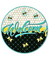 Welcome Bee Honeycomb Aluminum Round Metal Wreath Sign Door Decor