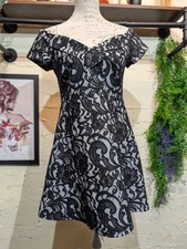 River Island Blacl Lace Bardot Skater Dress Size 14 Off the Shoulder neckline