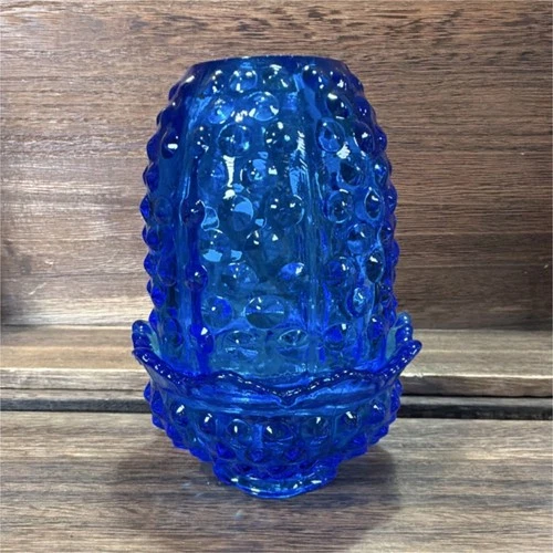 Fenton Blue Hobnail Pressed Glass Fairy Lamp Candle Holder (READ DETAILS)