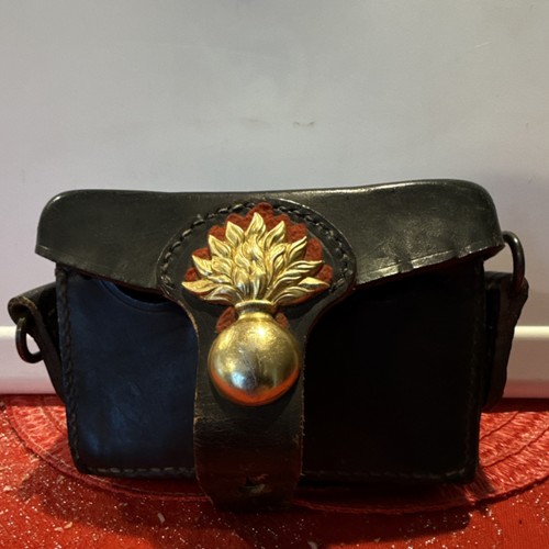 Vintage Military Leather Pouch with Brass Emblem Militaria