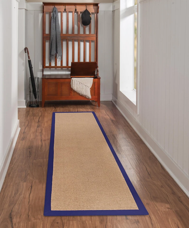 Linon Athena Machine Tufted Wool 2'6"x8' Rug in Cork and Blue - Image 3 of 4